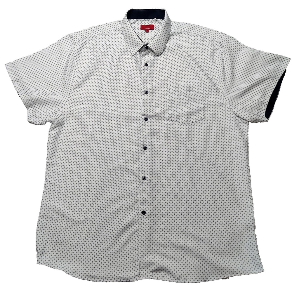 PATRON CITO RED LABLE Men 3XL White Blue Geo Button-Up‎ Microfiber Shirt EUC